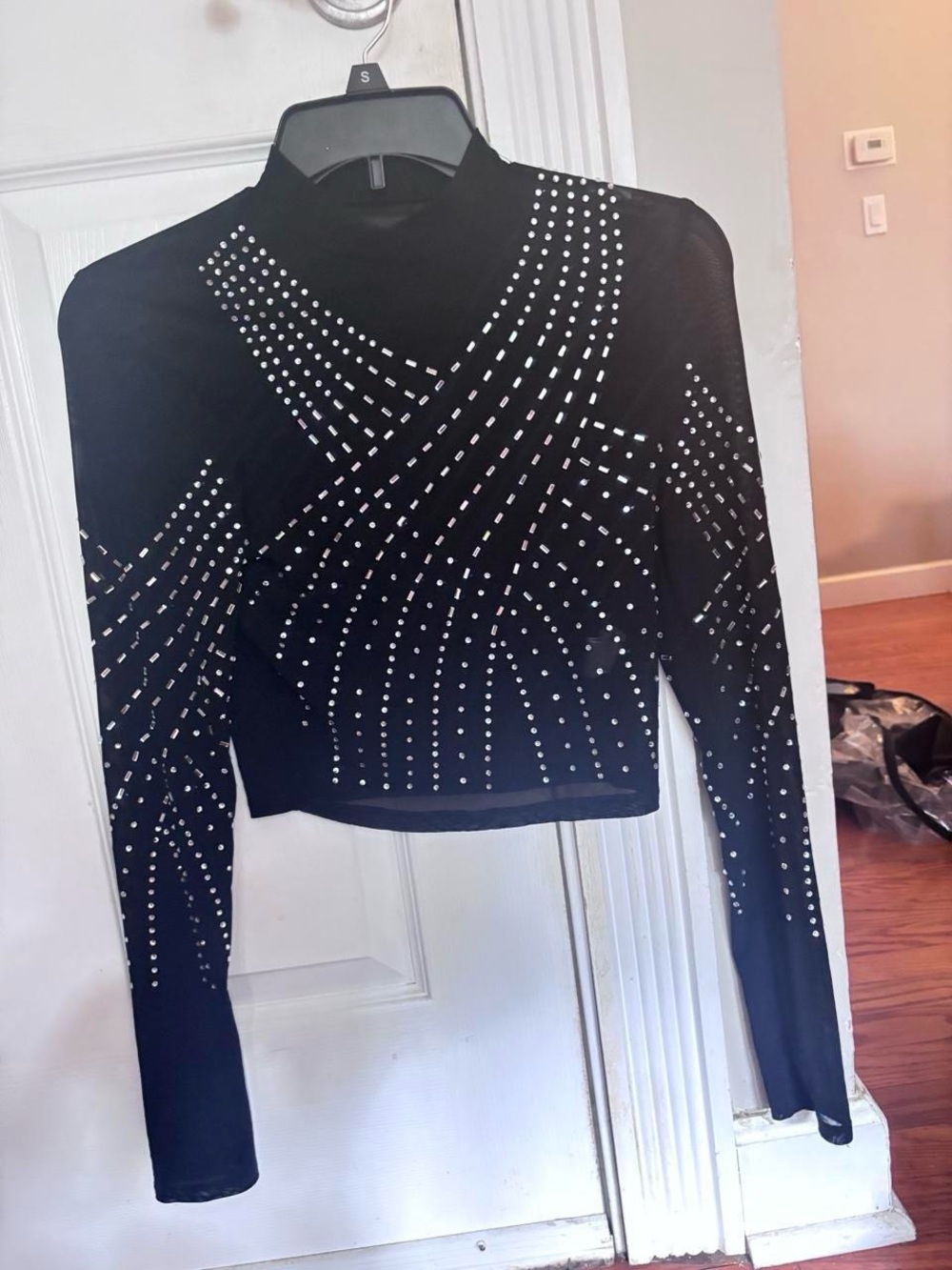 Black Long-Sleeve Studded Crop Top